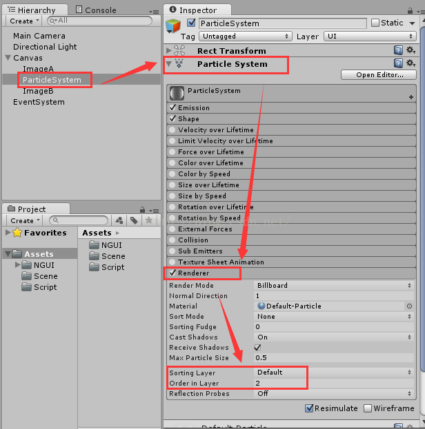 Unity3D粒子系统被2D的NGUI或者UGUI遮挡的问题